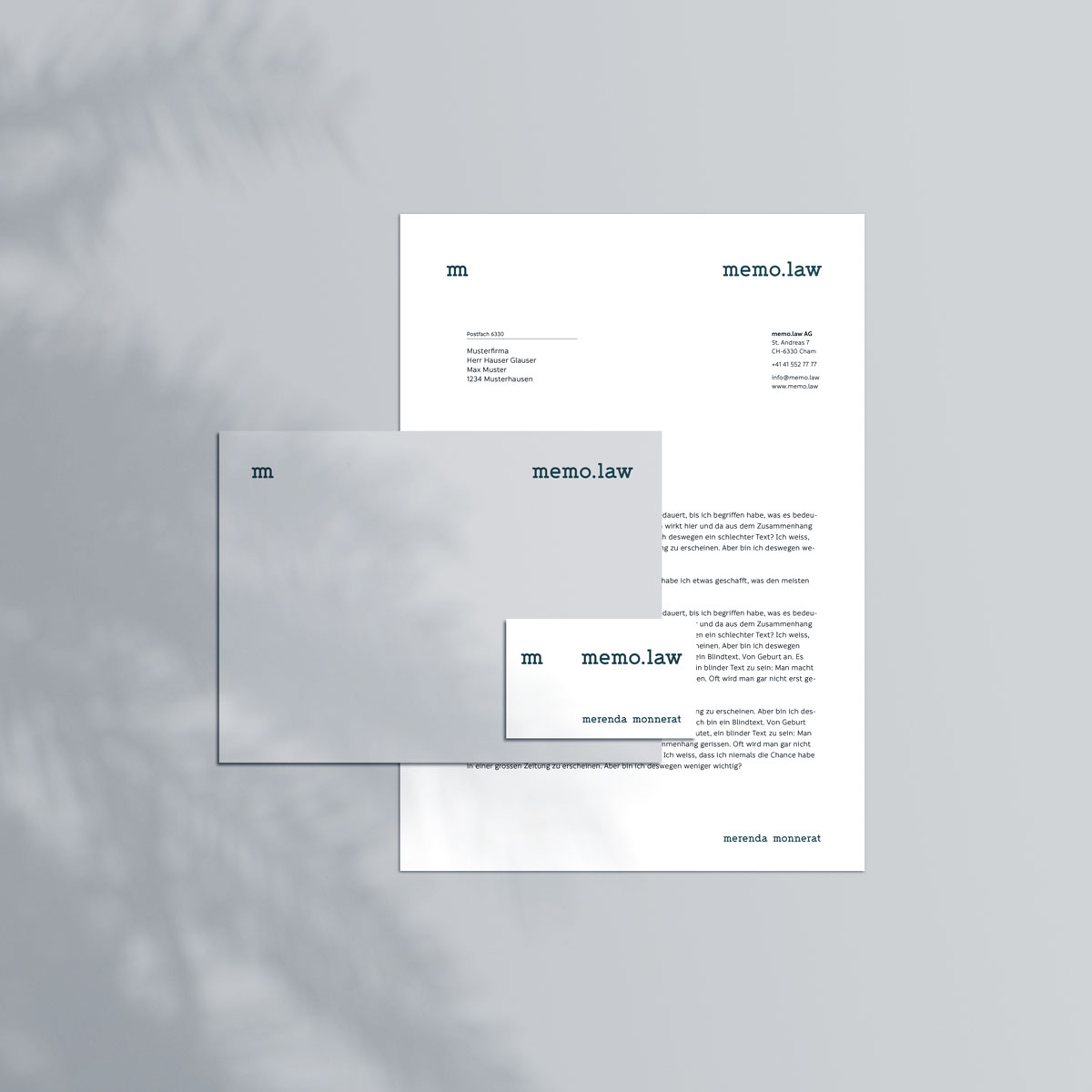 Brand Design memo.law – Logo, Corporate Design und Briefbogen, Grafiker Zentralschweiz